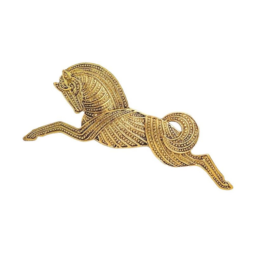 Vintage Style Galloping Horse Brooch Clear Rhinestone Crystal Gold Tone Pin